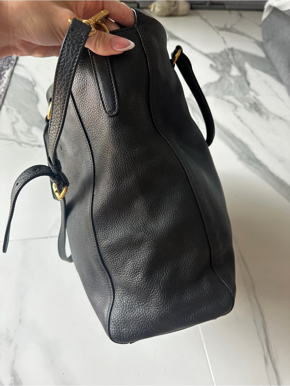 Authentic Prada Double Vitello Daino Black Leather Tote Bag Purse - Picture 4 of 16